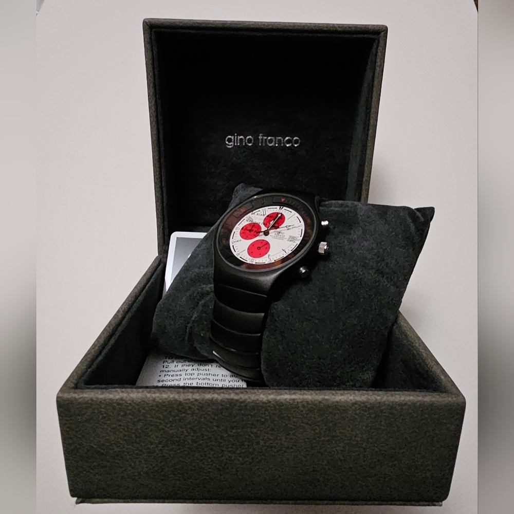 gino franco Stainless steel Water resistant Watch Japanese Quartz Black New